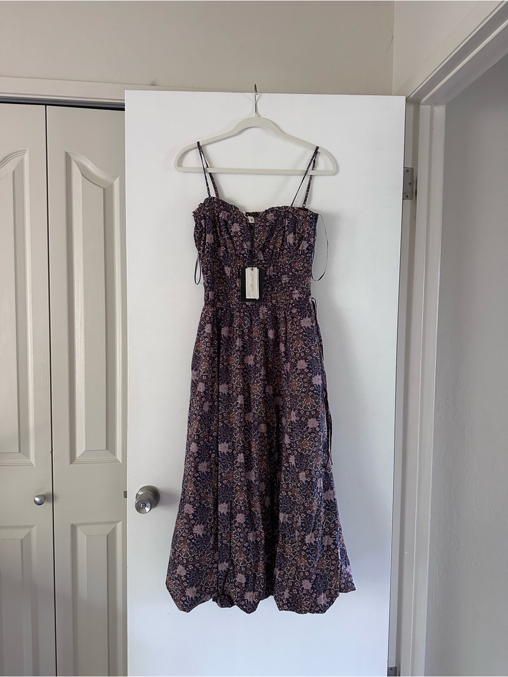 Current Elliott Floral Smocked Midi Bubble Hem Dress